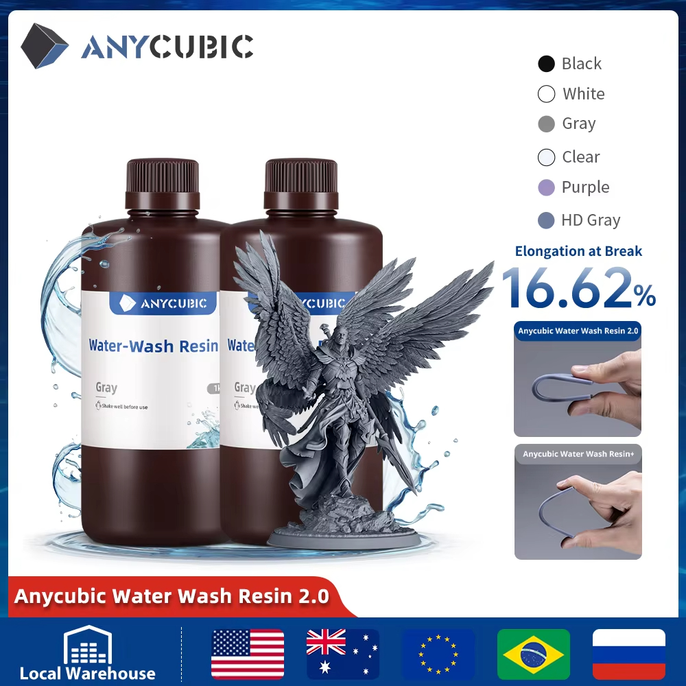 ANYCUBIC 2 sztuk/partia 405nm żywica zmywalna w wodzie do drukarki LCD 3D płynna żywica fotopolimerowa materiał do druku 3D 1 kg/butelka