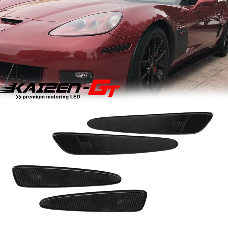 Coques de feux de positionnement avant et arrière à lentille fumée pour Chevrolet Corvette C6 2005-2013, feux latéraux de pare-chocs, sans ampoule/prise