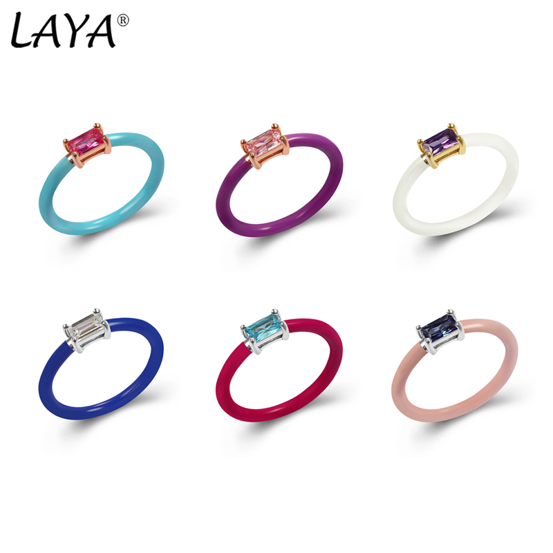 Laya-Anillo de Plata de Ley 925% 100 para mujer, sortija de cristal de Color sintético, joyería hecha a mano, esmalte 2024