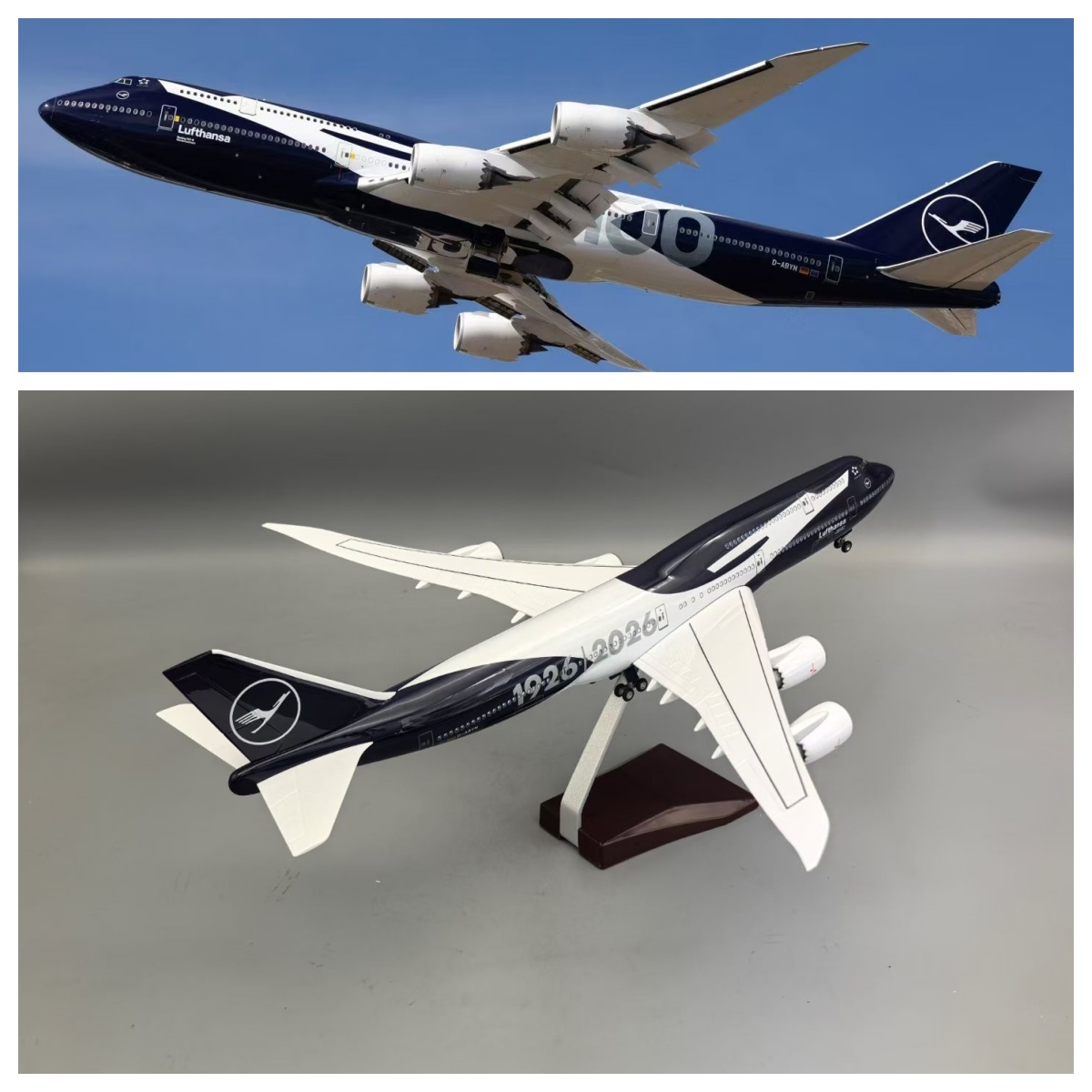 47cm Collectible Plane b747 Lufthansa 100years Diecast Airplane Model Kits Resin W Light and Wheel Aircraft Jet Model