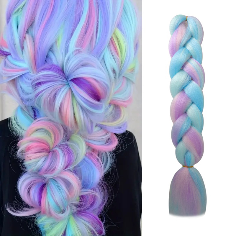 24 inch synthetische lange vlecht haarverlenging jumbo haar ombre meerdere regenboogkleuren mengen gehaakt haar voor dames