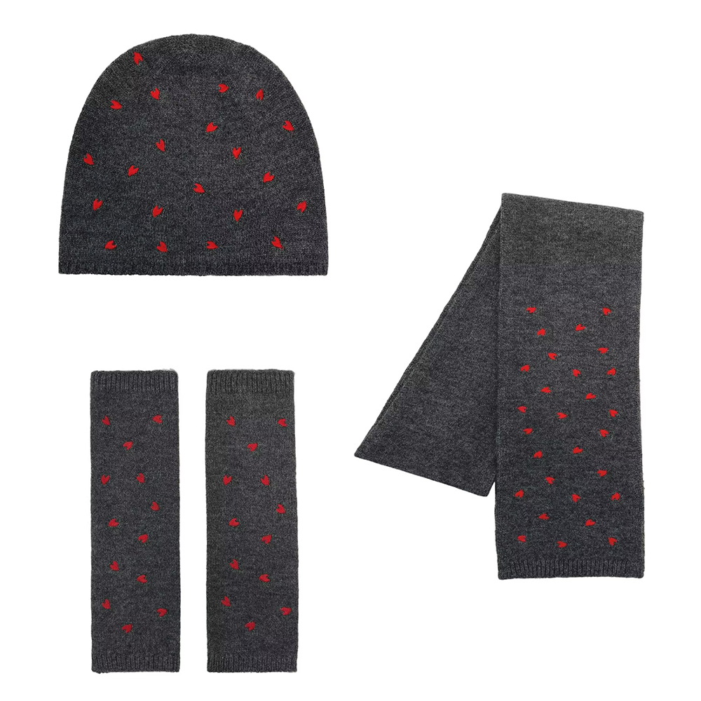 Winter new women's clothing sweet heart-shaped embroidered gloves scarf brimless knitted hat hat