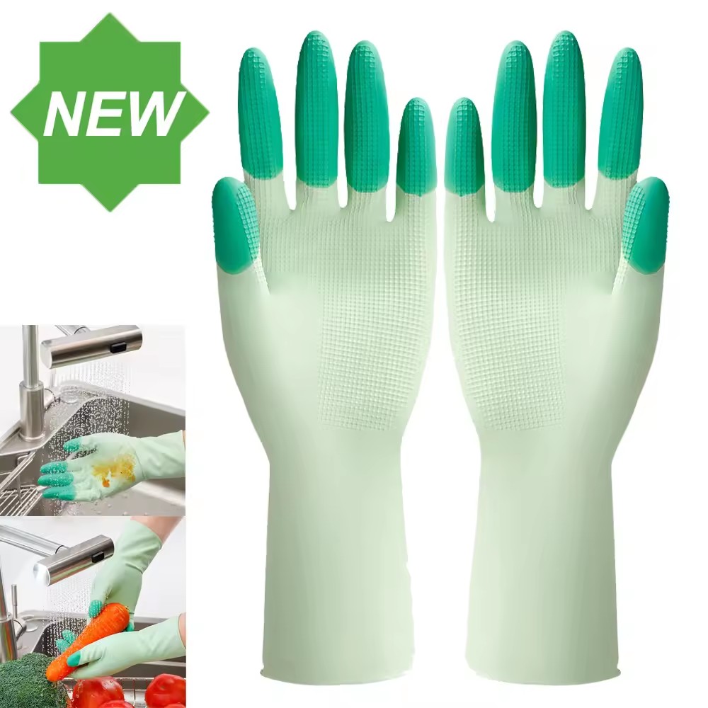 Guantes de silicona para limpieza de platos, suministros de cocina, antideslizantes, prácticos guantes largos para lavar platos, reutilizables y duraderos para el hogar
