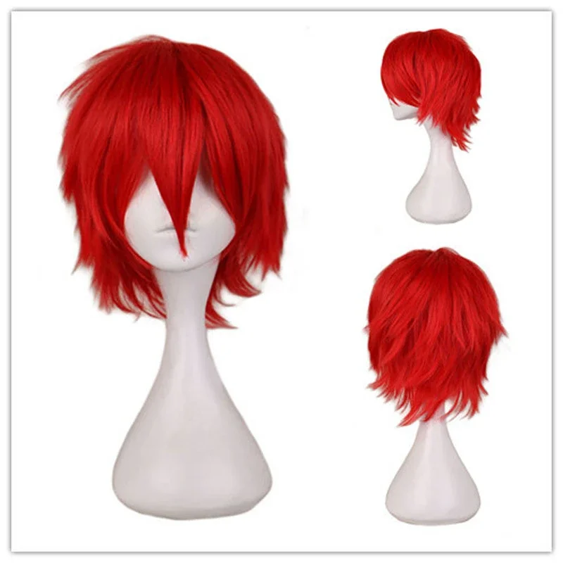 Peluca corta Universal para Cosplay, peluca recta plateada, roja, rosa, rubia, hierba, verde y negra para hombre, para fiesta de disfraces de Halloween