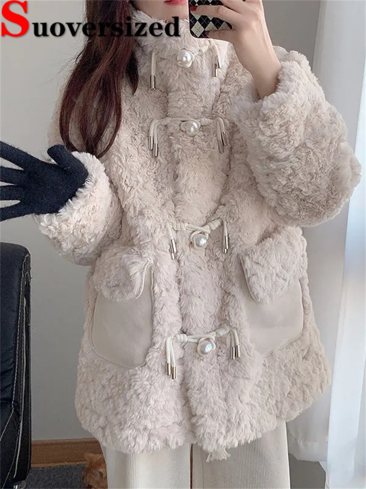 Verdicken Lamm wolle warme Kunst pelz Jacken stehen Kragen koreanischen Mantel Mode Winter pelzigen Jaqueta hochwertige Luxus Frauen Mäntel