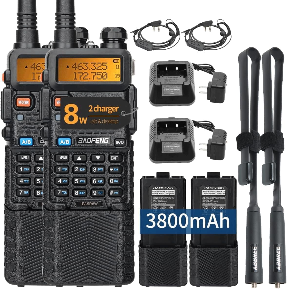 Baofeng UV-5R 8W Walkie Talkie Radio bidireccional de largo alcance de alta potencia comunicación portátil Radioaficionado para acampar