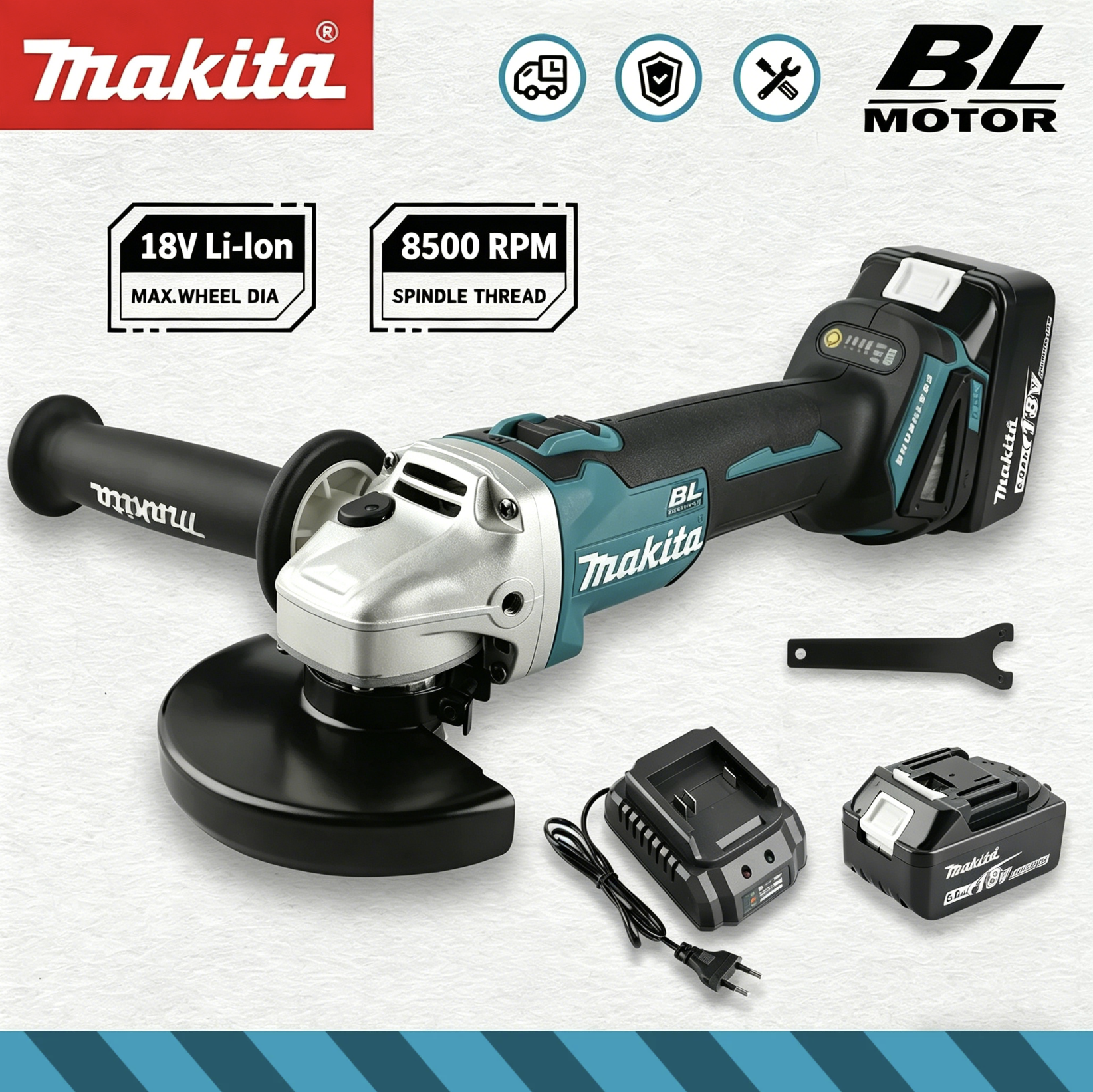 Makita DGA506 18V 125mm Charging Angle Grinder Electric Polishing Machine Brushless Metal Grinding and Cutting Machine