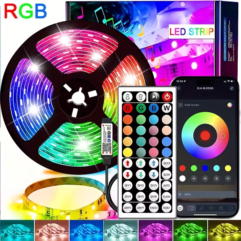 Tira de Luces LED RGB de 1-40M, USB 5V, Sincronización con Música, Control Remoto de 44 Teclas y Aplicación, Cinta LED Flexible para Decoración de Habitaciones y Retroiluminación de TV