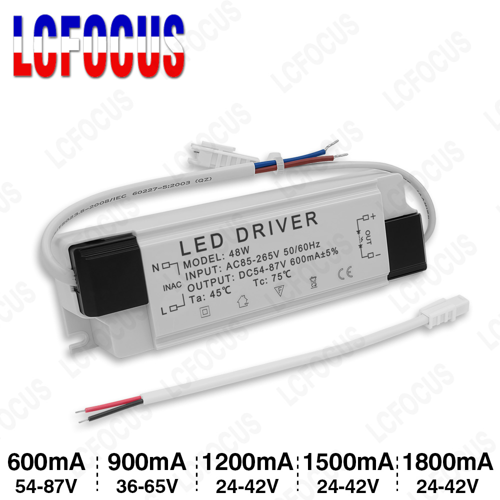 Driver LED 40W 45W 48W 50W 60W DC 54-87V 36-65V 24-42V 600mA 900mA 1200mA 1500mA 1800mA Fonte de Alimentação Transformador de Iluminação