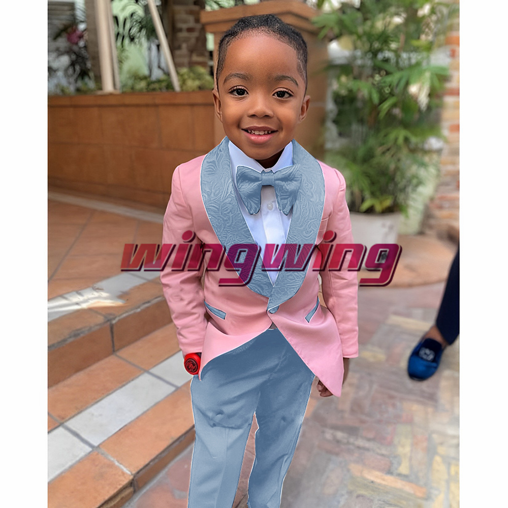 Anzug für Jungen Hochzeit Jacke Hosen Fliege Set von 2 Schal kragen Blumen Blazer Mode Kinder kleidung 2-16 Jahre