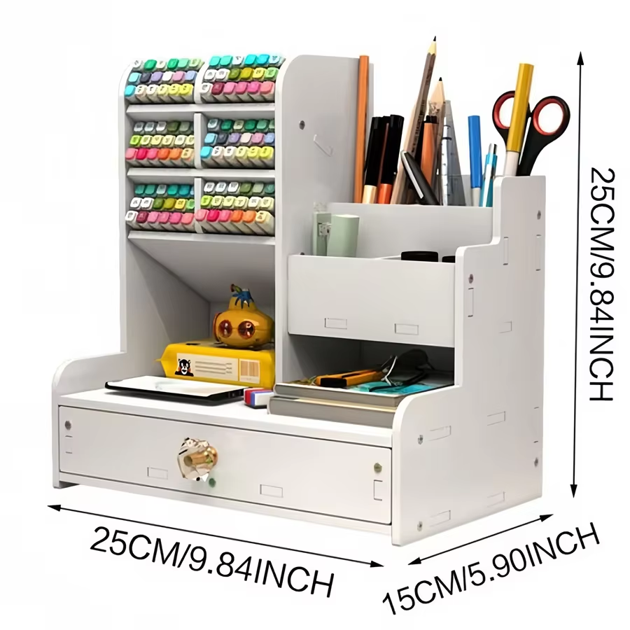 10-Compartment Metal Desk Organizer–Large Capacity Grid Pen Holder,Multi-Functional Stationery Storage Rack for Pens