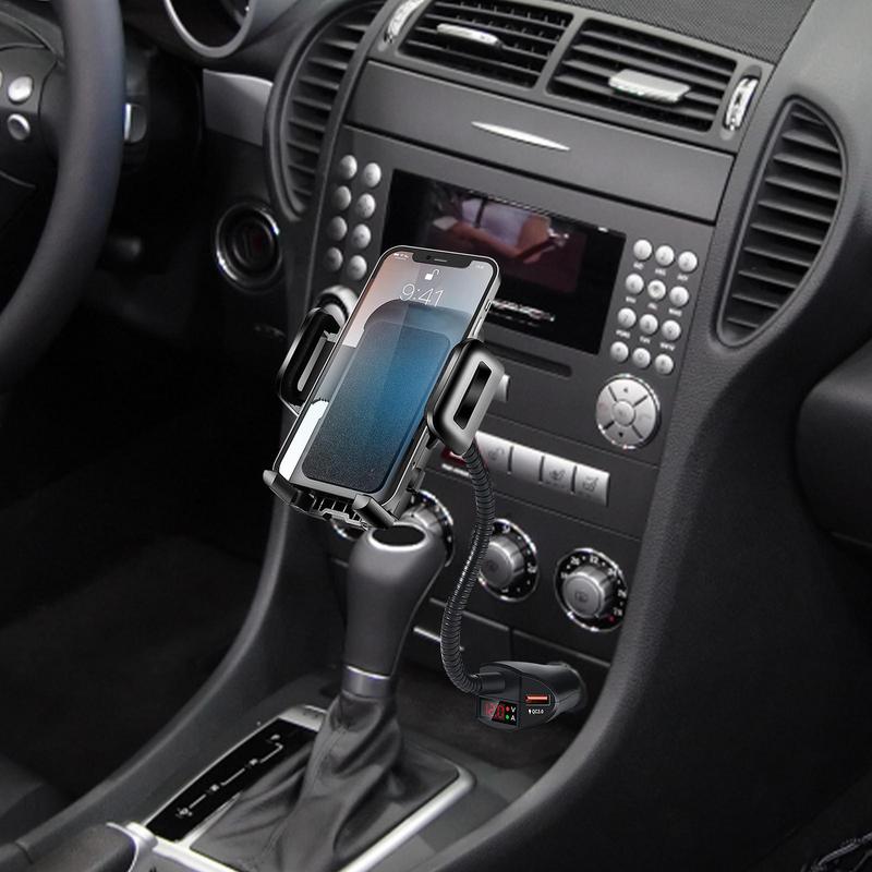 3 In 1 Car Cigarettes Lighter Phone Holder Dual USB Car Charger With Voltage Detector Adjustable Cell Phone Holder Stand For Car