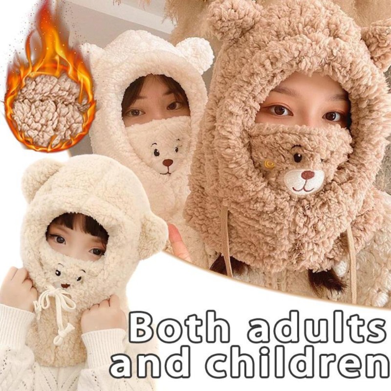 1PC Winter Bear Anti-freezing Warm Scarf Hat Mask Padded Thickened Windproof Outdoor Sports Special Cute Bear Scarf Hat Gift