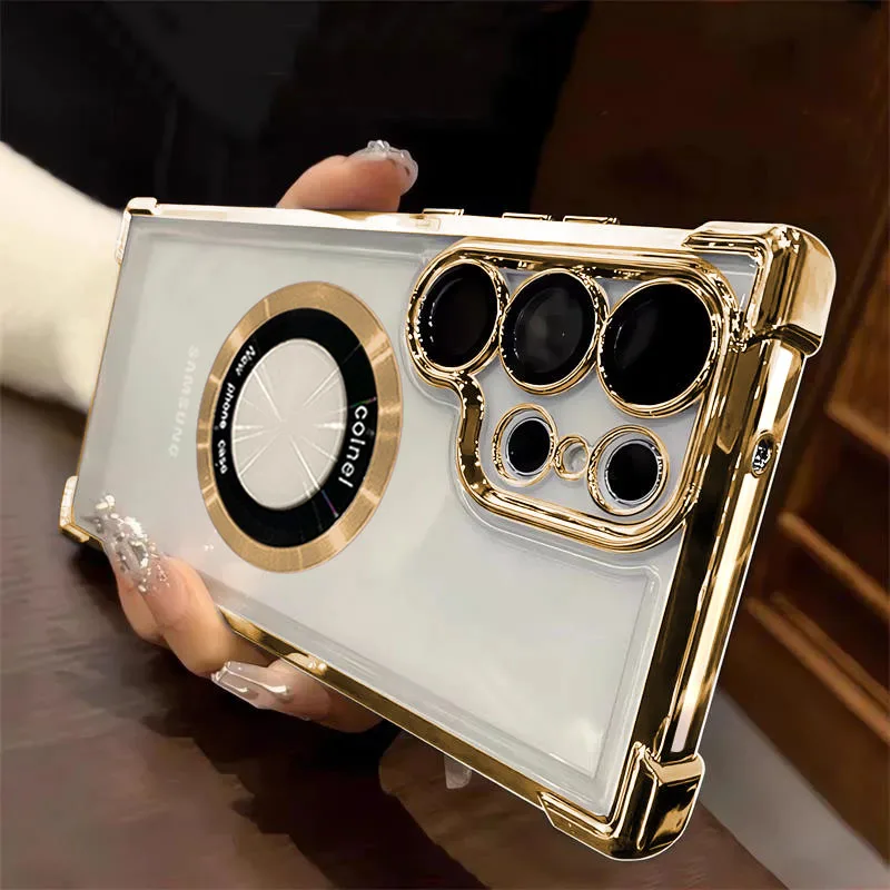 Custodia trasparente magnetica placcatura di lusso per Samsung Galaxy S25 Edge S24 Ultra S23 FE S22 Plus S21 S20 Note20 Cover acrilica antiurto