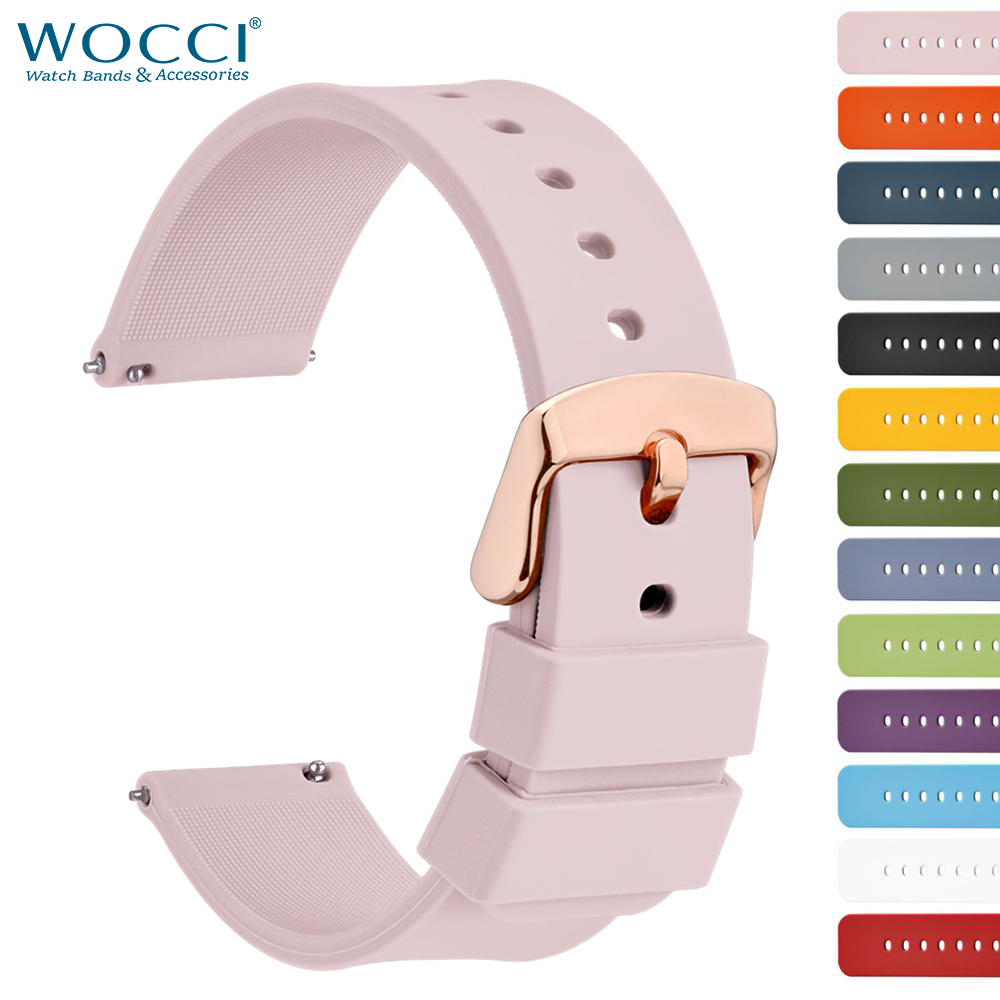 WOCCI ремешок для часов 12, 14, 16, 18, 19, 20, 21, 22, 24 мм, силиконовый спортивный ремешок для часов, женский сменный ремешок, пряжка из нержавеющей стали розового золота