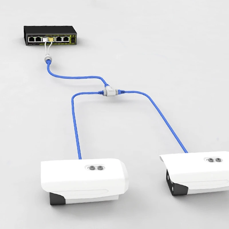 POE Splitter 2-in-1 สายเคเบิลเครือข่าย Connector 3-way RJ45 Connector สําหรับกล้องรักษาความปลอดภัยติดตั้งอุปกรณ์เสริม K1KF