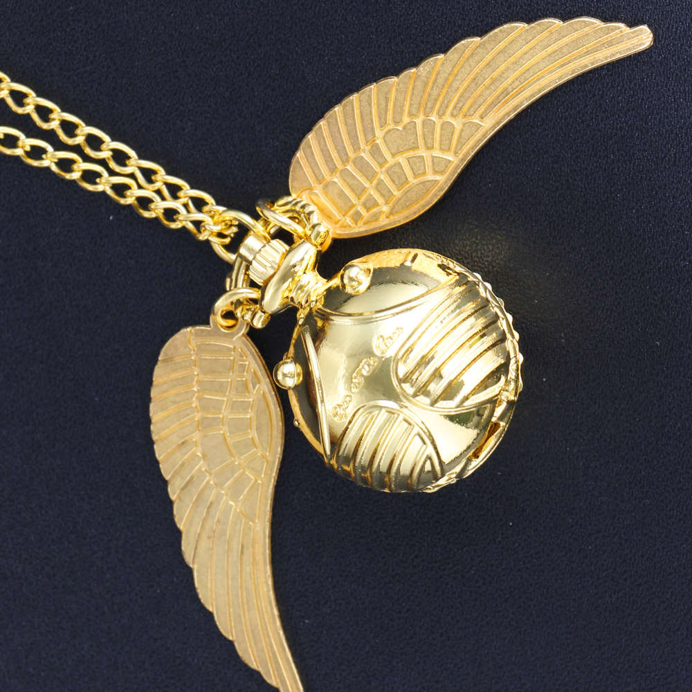 Relógio de bolso de quartzo em forma de bola de pomo dourado moda suéter asas de anjo colar pingente presentes para homens mulheres crianças