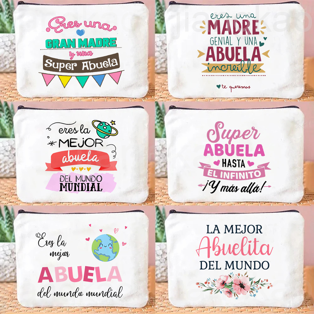 Bolsa de maquillaje con estampado de la mejor abuela del mundo, Neceser de viaje, bolsa de almacenamiento de artículos de tocador, bolsas de cosméticos de lona para mujer, regalo para Abuela
