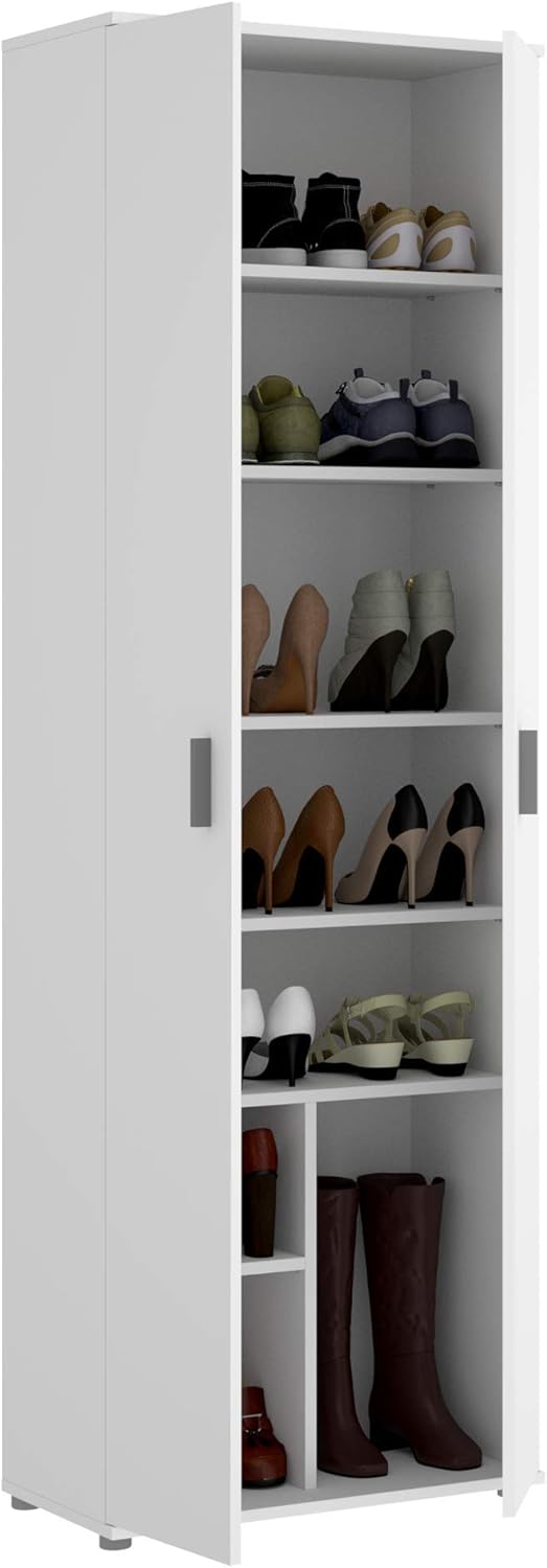 Armario Multiusos 6 estantes, Madera de ingeniería, Blanco, 61x190x35cm