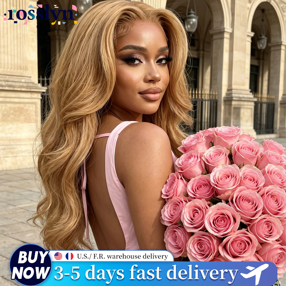27 #   Парик Body Wave 32 дюйма, медово-русый цвет, 13x6 HD Lace Front, из натуральных волос, плотность 220%, с мелированием, 13x4, предварительно выщипанный, с фронтальным кружевом