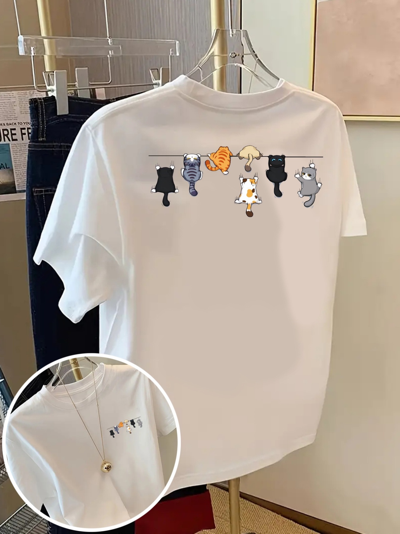 Cartoons Cats Prints T-Shirts Sommer Damen Baumwoll-T-Shirts Basic O-Ausschnitt Oversize Kurzarm-Tops Casual Street Woman Kleidung