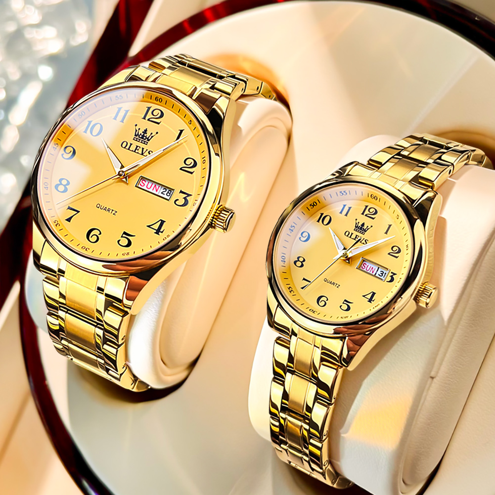 OLEVS-Relógios de luxo em aço inoxidável para homens e mulheres, relógio de pulso, quartzo dourado, relógio casal, moda, novo, 2022