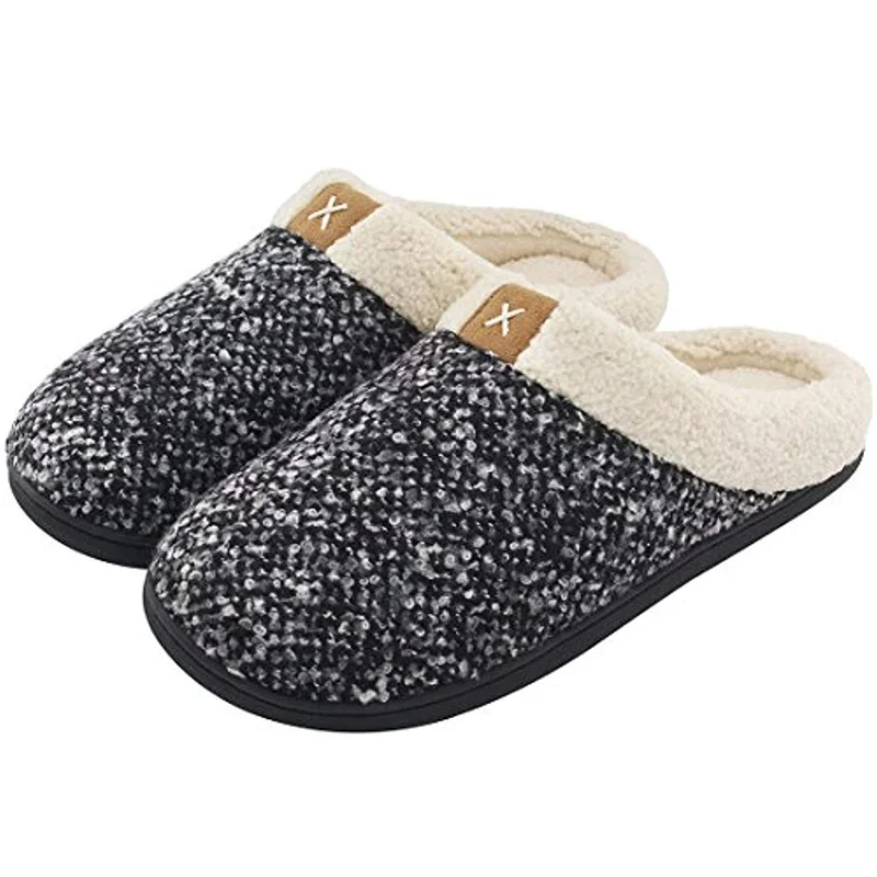Chinelos masculinos confortáveis de espuma de memória, pele sintética, sapatos forrados de lã quente, moda de inverno, chinelos simples para casa
