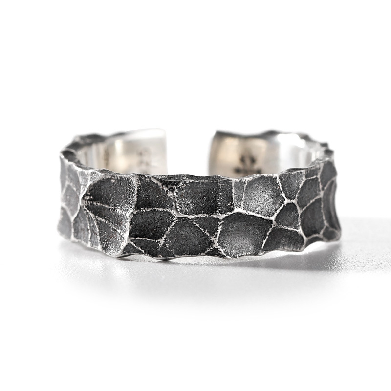 Cincin terbuka geometris untuk pria wanita, cincin Punk perhiasan Retro warna perak hitam Gotik, cincin Vintage Y2k estetika geometris untuk pesta wanita