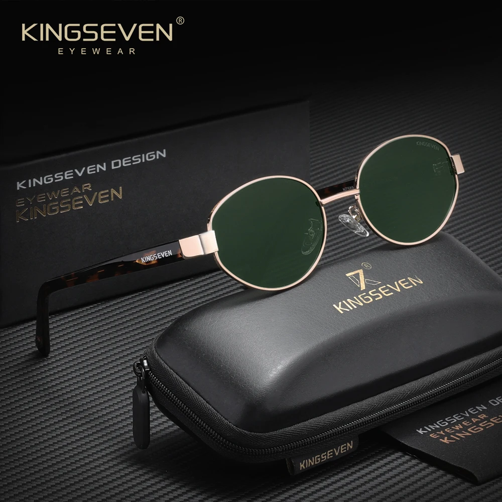 KINGSEVEN Kacamata Hitam Klasik Vintage Terpolarisasi UV400 Desain Bingkai Oval Fashion Kacamata Uniseks Kacamata Liburan Berkendara Kasual