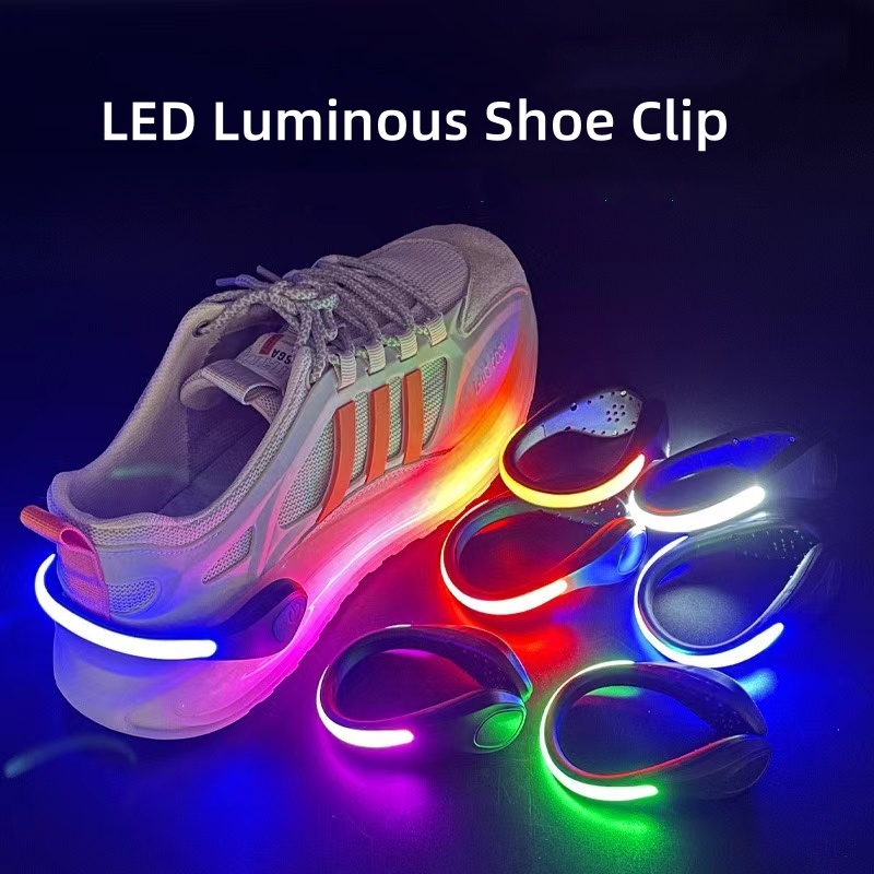 Led luminoso sapato clipe de luz ao ar livre correndo ciclismo bicicleta rgb novidade iluminação segurança noite avisar lâmpada brilhante zapato ciclismo