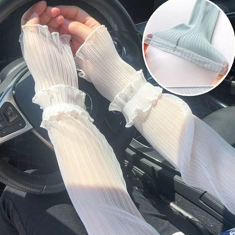 Manga longa luvas sem dedos rendas aquecedores de braço elegante feminino verão proteção solar malha fina refrigeração condução ciclismo luvas