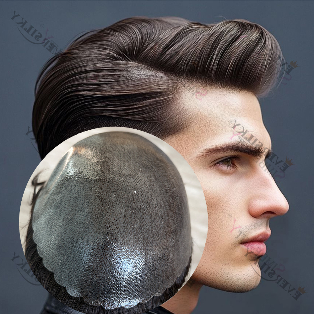 Protesi Capelli Uomo 100% Veri con Attaccatura Naturale, Colore Castano Scuro 1B80 1B65, Biondo Grigio, Base in PU Micro Skin Invisibile e Resistente