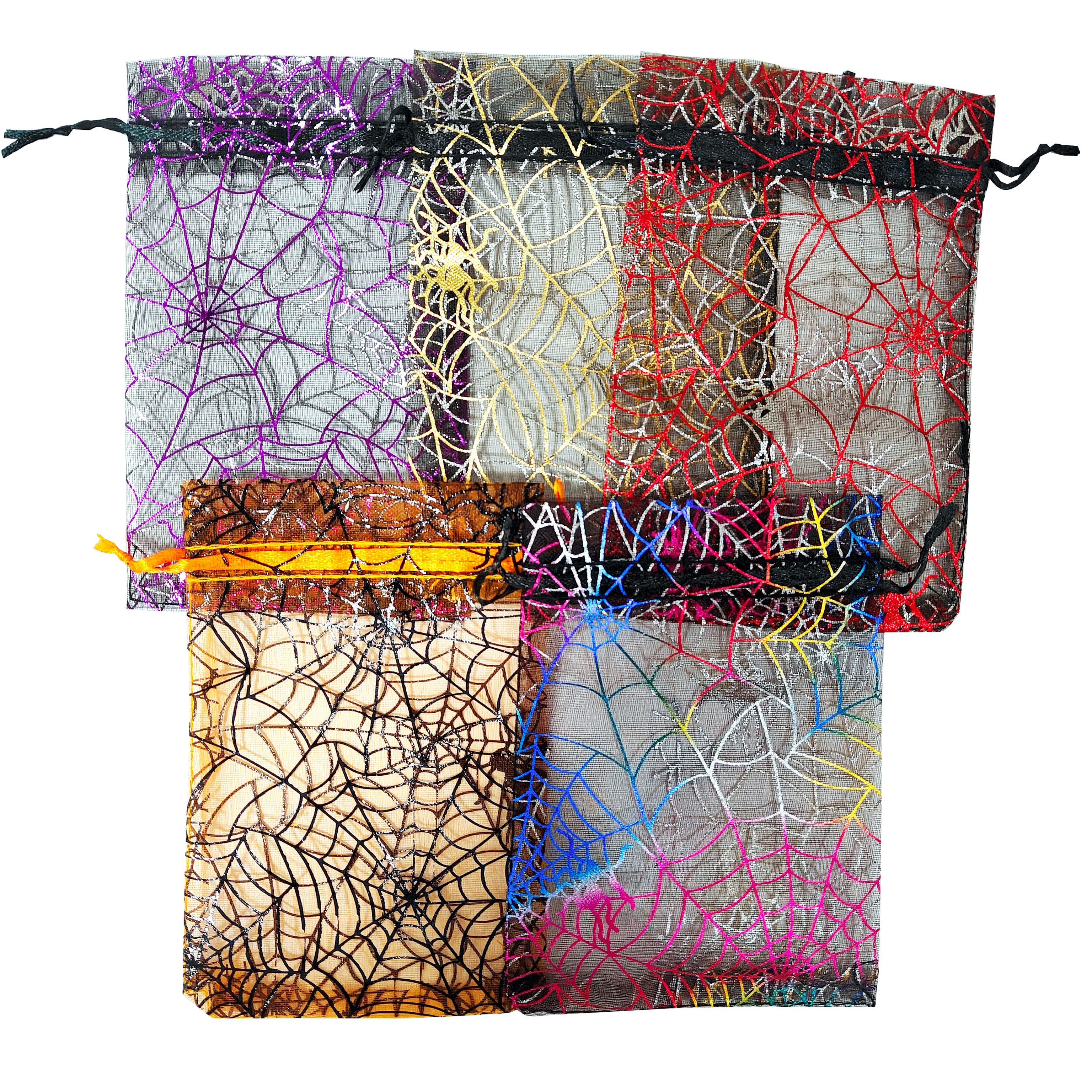 25/50/100 stks Halloween Organza Gift Bag Kleurrijke Spinnenweb Afdrukken Verpakking Gift Hoge Kwaliteit Trekkoord Snoep tas