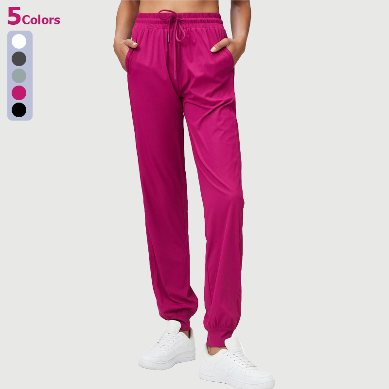 FJSportedly-Pantalon de survêtement d'extérieur respirant pour femme, tissu uni, taille wstring, bureau, jogging, vêtements de course