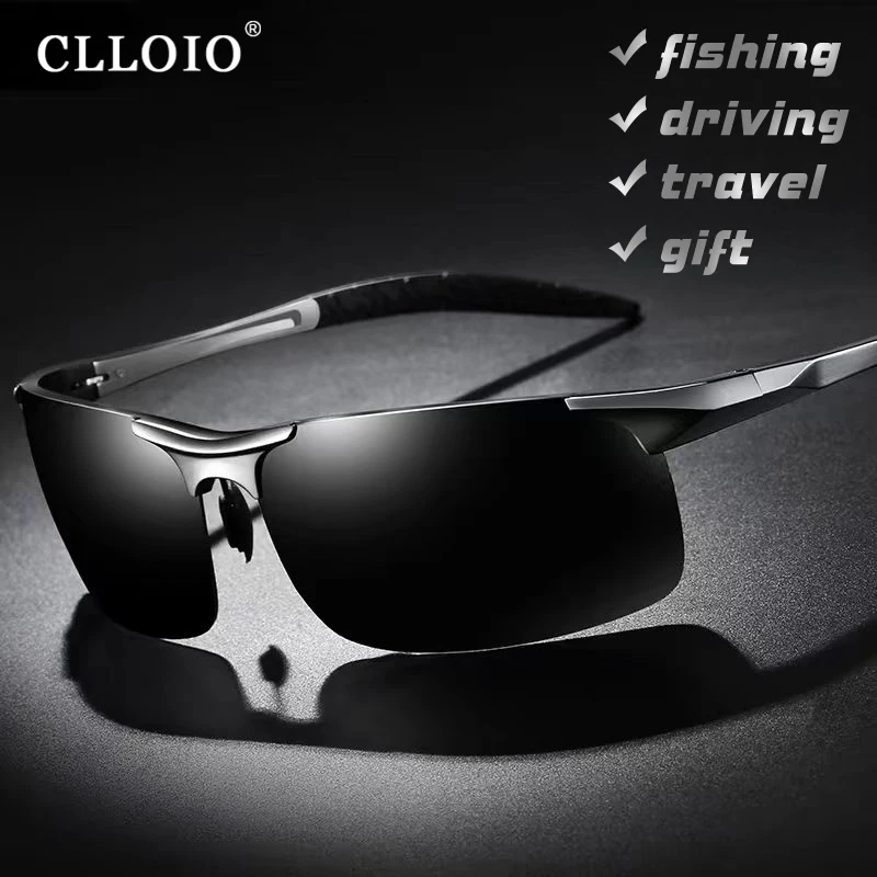 CLLOIO Marca Óculos de Sol Polarizados Masculino Armação de Alumínio UV400 Anti-reflexo Óculos de Sol Masculino Óculos de Condução Sem Aro Oculos De Sol