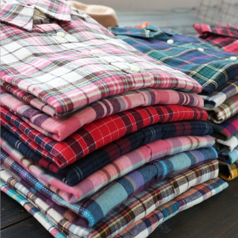 Blusas de camisa a cuadros de franela de tela de lijado de otoño para mujer, camisas cálidas informales para mujer, Tops para mujer, tela de algodón a cuadros lijada