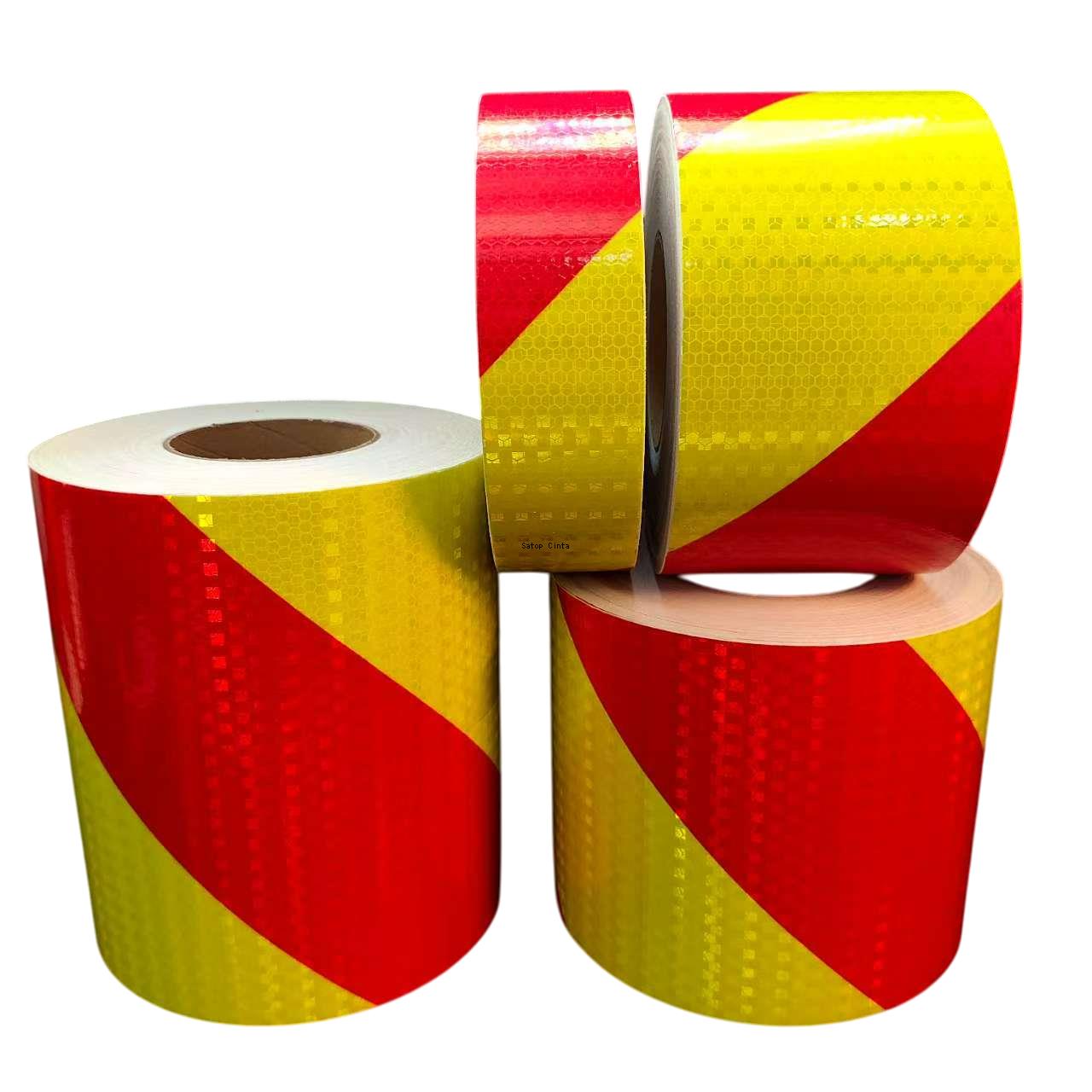 5 ซม./10 ซม./15 ซม./20 ซม.* 5M สะท้อนแสงกาวเทปเรืองแสงสีเหลือง-สีแดงซ้ายขวา Twill สติกเกอร์สะท้อนแสงกันน้ําแผ่น