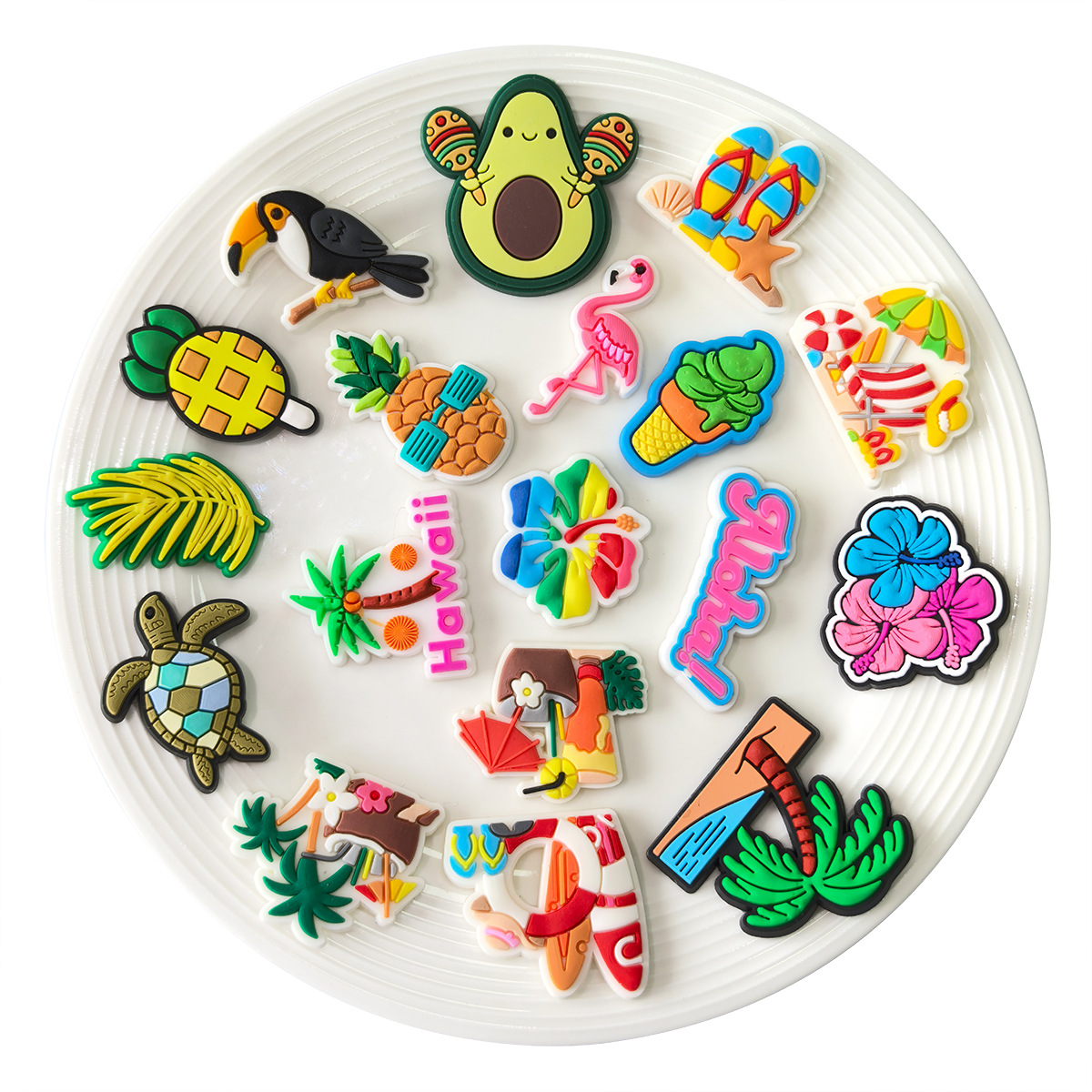Recién llegados verano playa aguacate Bikini flor zapato encantos Pin para Crocs decoración de zapatos niños adultos Navidad Biy Girl Party