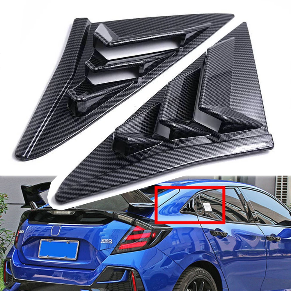 For Honda Rear Side Window Louvers Shutter ABS Air Vent Scoop Shades Shutter Cover Trim For Civic Type R Hatchback 2019-2021