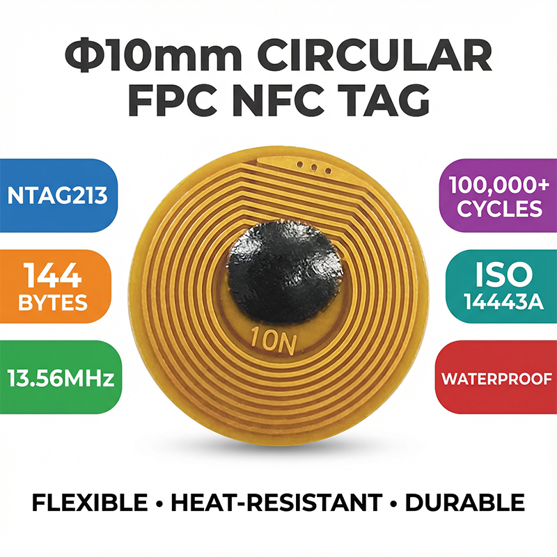 Étiquettes RFID NFC FPC haute température de 10mm de diamètre, Mini cartes NXP NFC213, carte RF passive 13.56MHz, Anti-faux et Anti-métal