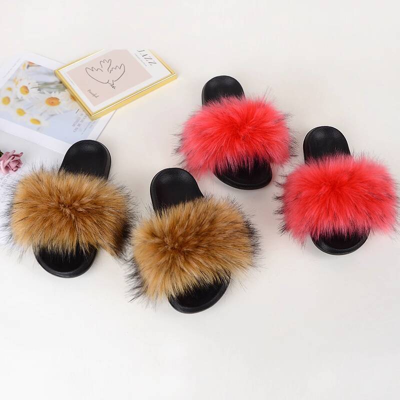 Zapatillas de piel sintética para mujer, chanclas de piel esponjosa, zapatos peludos de imitación, zapatillas de piel de zorro, zapatillas planas de moda de invierno para mujer