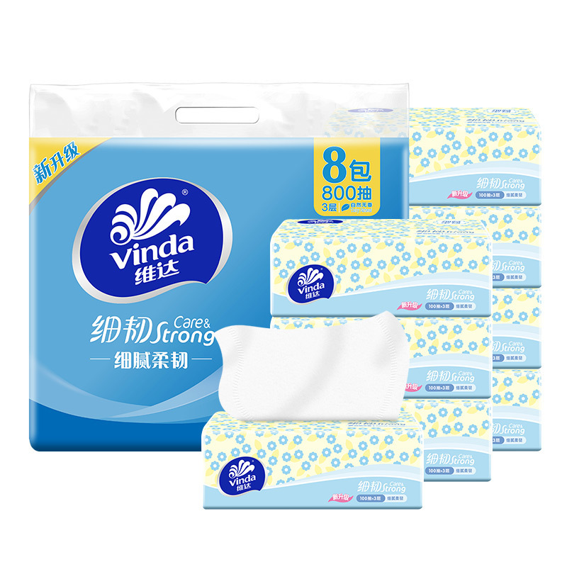 Vinda papel tisú fino y resistente 3 capas 100 hojas 3 paquetes servilletas papel higiénico toallas de papel extraíbles para estudiantes en casa