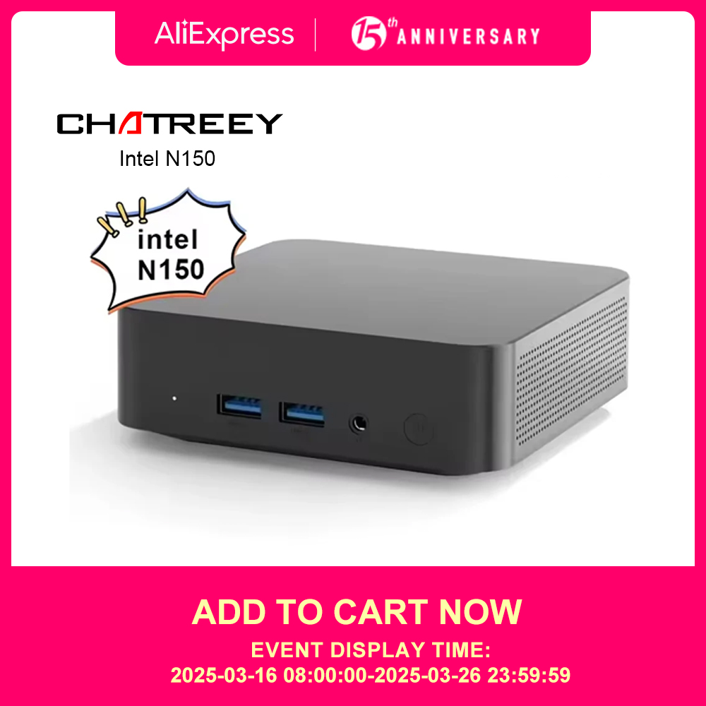 Chatreey T9 Mini PC Intel N100/N150 Windows 11 Computadora de bolsillo ultra pequeña SSD dual Función completa Tipo-C 4K 60Hz RGB