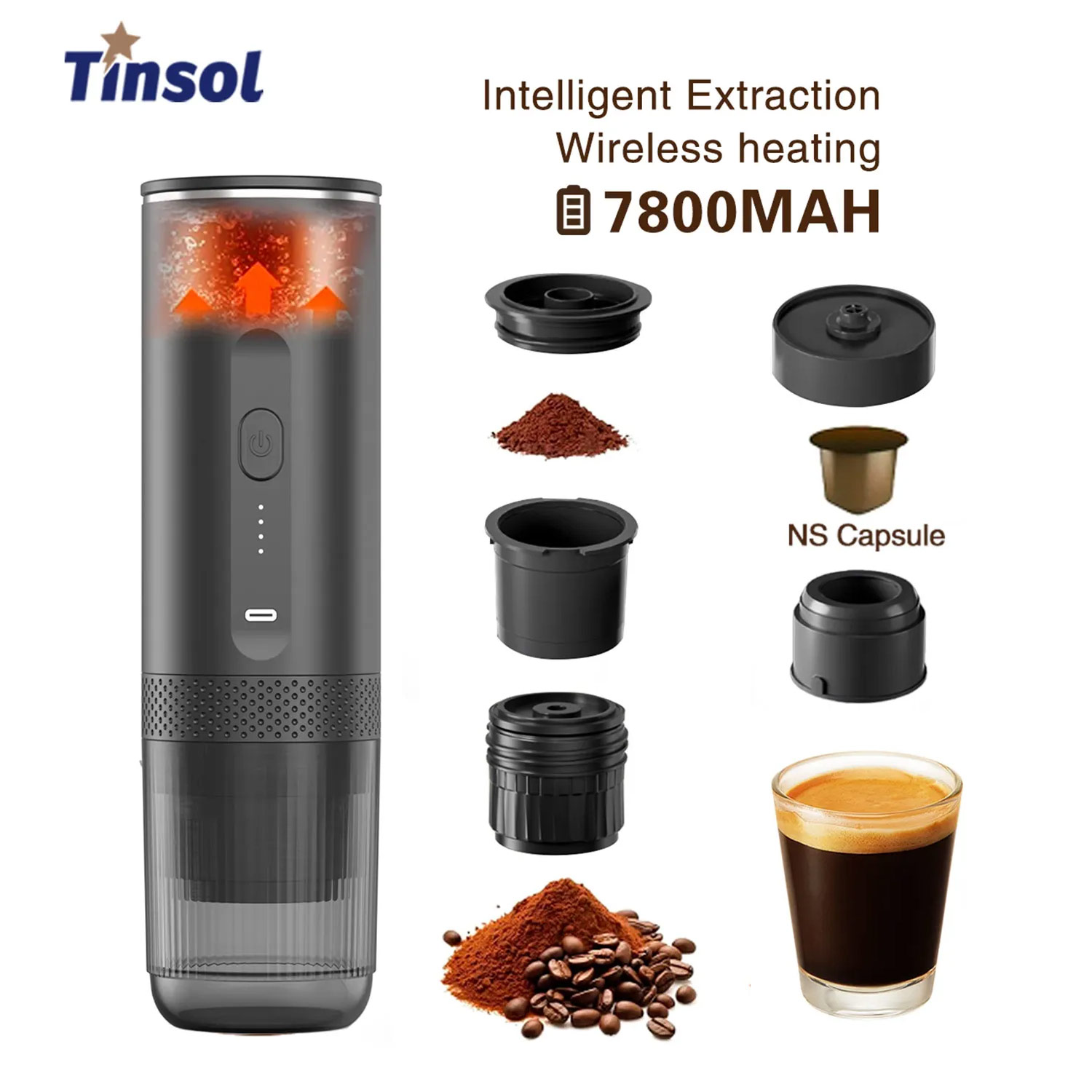 TINSOL 新 3 で 1 ワイヤレスポータブルエスプレッソマシンカプセルコーヒーパウダートラベルコーヒーメーカースマート抽出ワイヤレス加熱