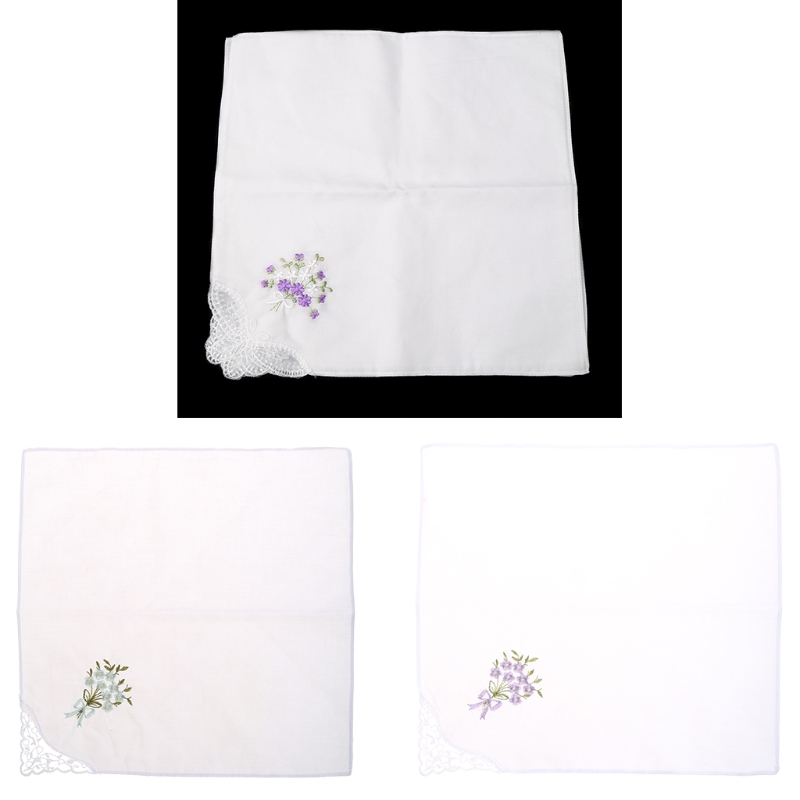 Pañuelo encaje bordado Vintage algodón para mujer, 6 uds., pañuelo Floral, envío directo