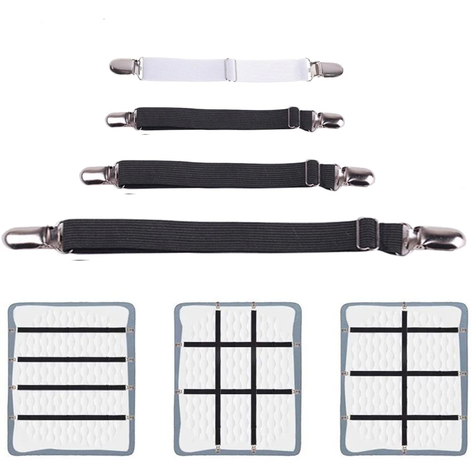 Bande de fixação élastique pour drap de lit 4 peças/conjunto pinces pour drap de lit ceinture ajustável suporte de couvertures