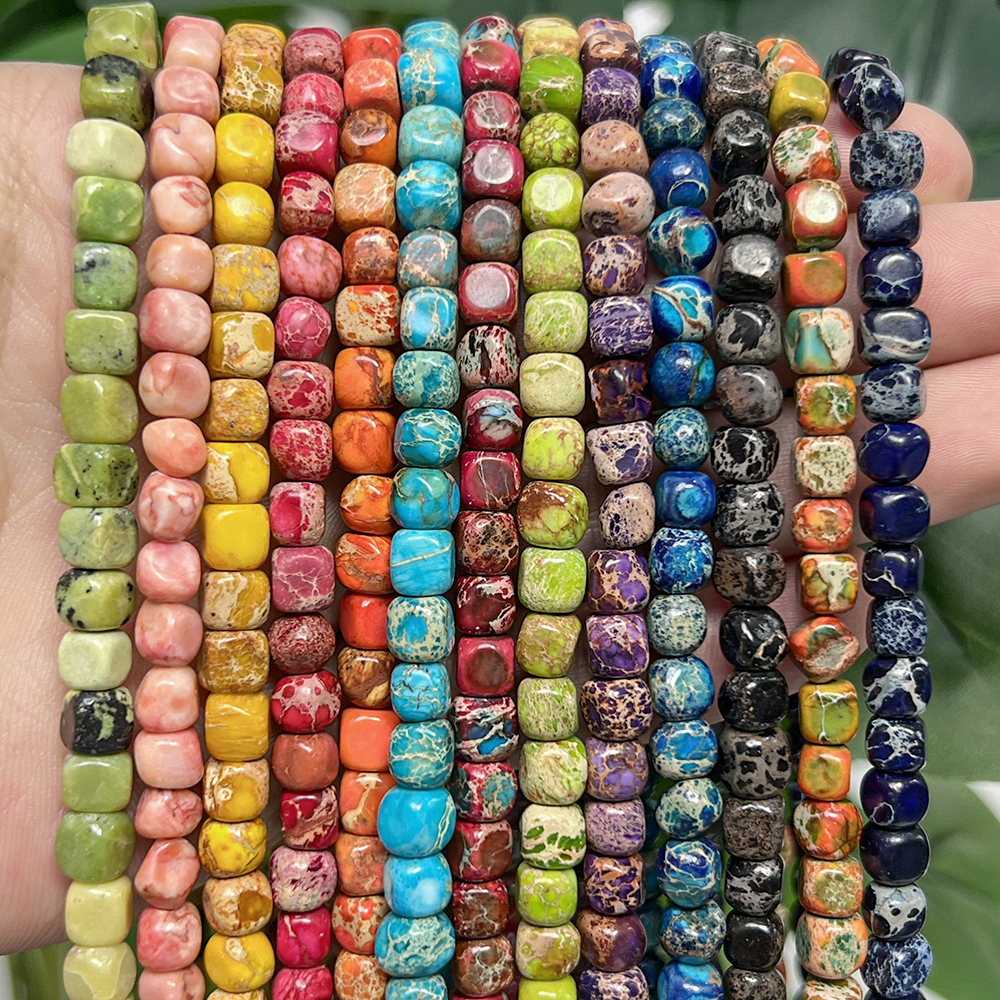 Red Blue Sea Sediment Turquoise Jasper Beads 5mm Round Square Natural Stone Beads for Jewelry Making DIY Bracelet Necklace 15''