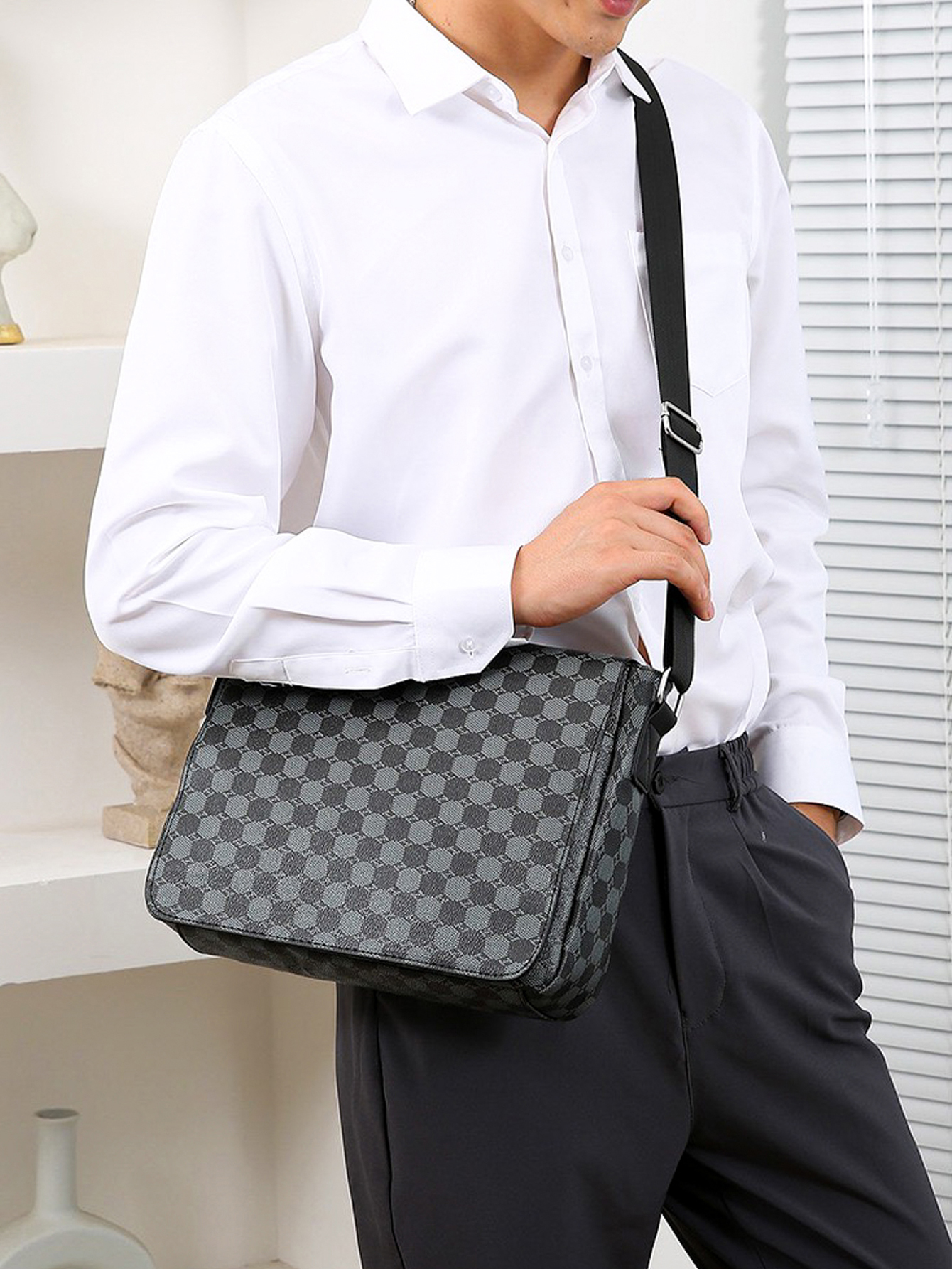 Heren Flap Schoudertas Mode Casual Heren Crossbody Horizontale Zakelijke Aktetas Met Grote Capaciteit Geruite Rugzakken