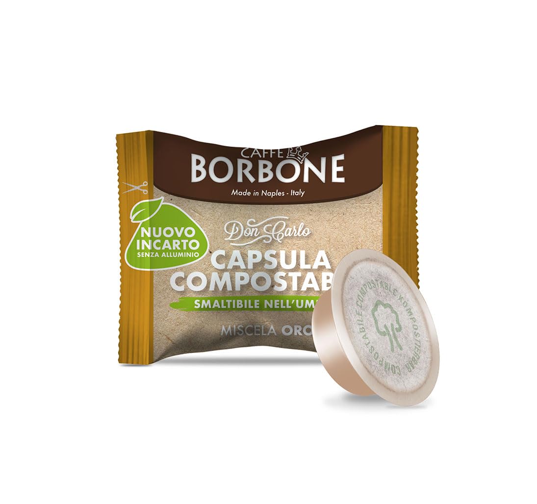 Café Borbone Don Carlo compostable, mezcla dorada - 100 cápsulas - Compatible con máquinas domésticas Lavazza * Mio *
