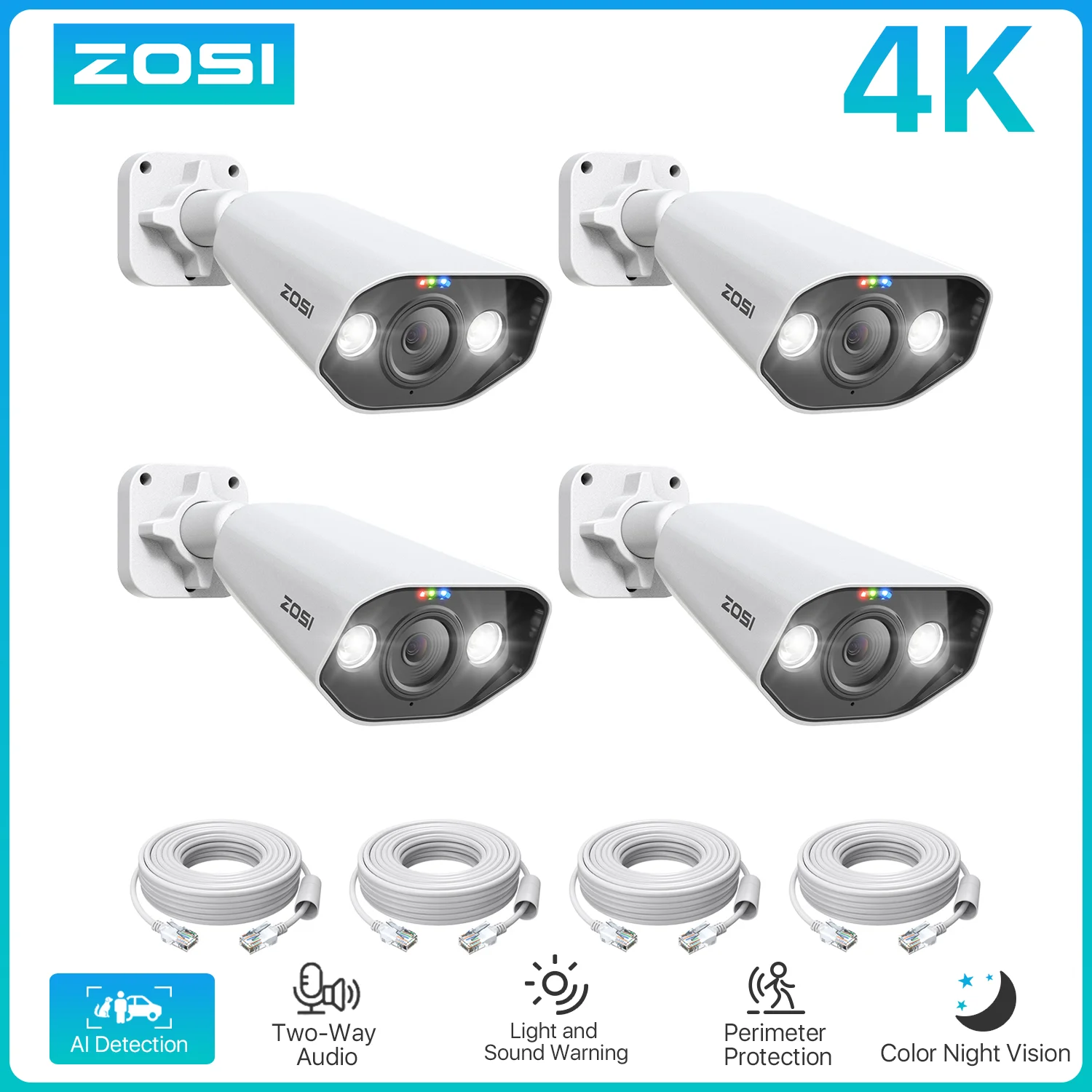 ZOSI 4K Phụ Camera Cho PoE Hệ Thống Camera An Ninh, làm Việc Với ZOSI 8 Kênh 16 Kênh PoE NVR